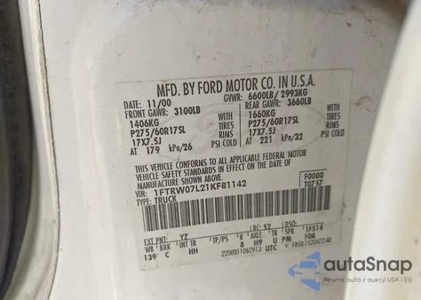 2001 Ford F-150 Harley-Davidson Edition/King Ranch Edition/Lariat/Xlt from USA, damaged, VIN 1FTRW07L21KF81142